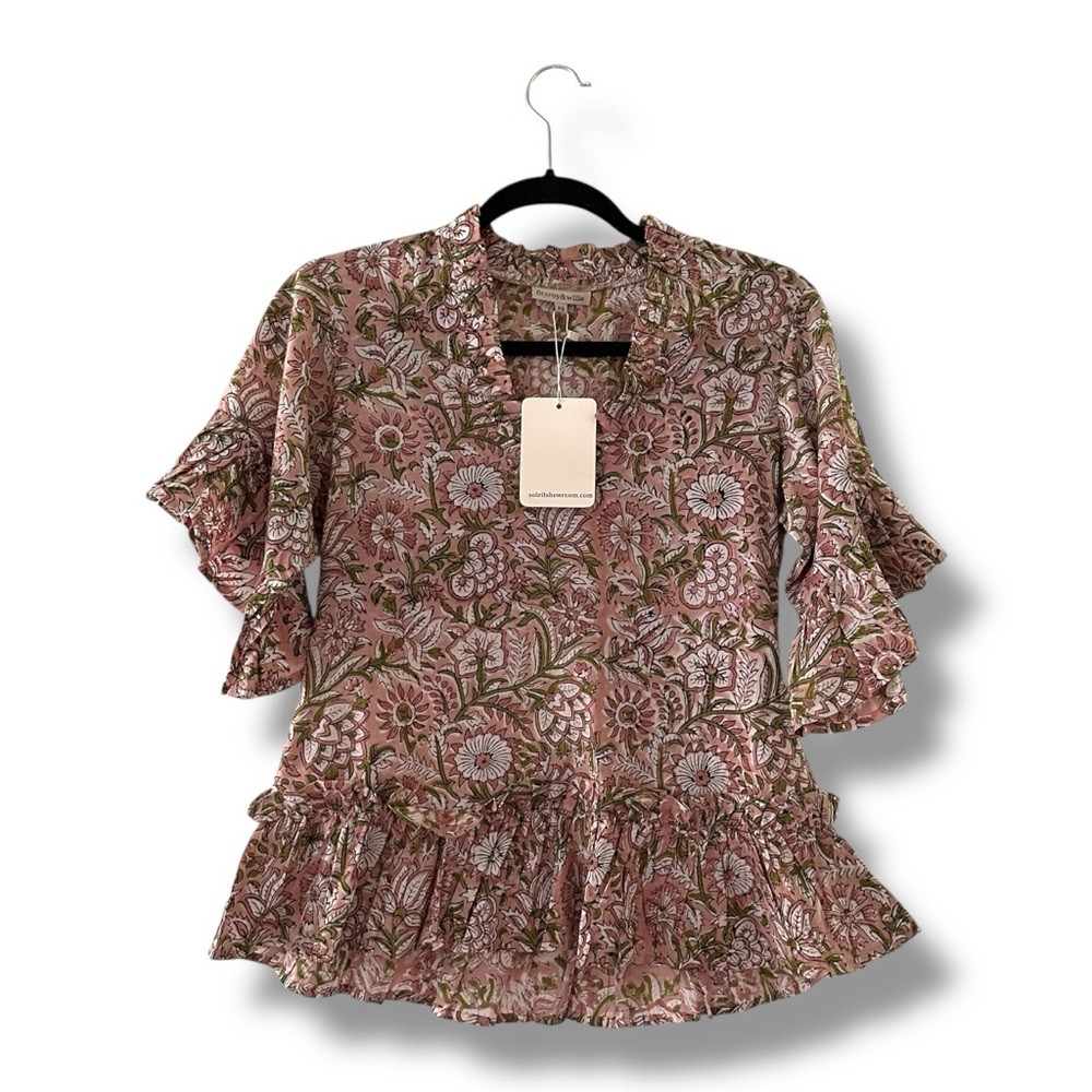 NWT Fitzroy & Willa Soleil Floral Print Boho Blouse Top Romantic Fairy Size XS